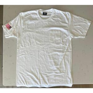 Stussy White T-Shirt with American Flag Patch Size L